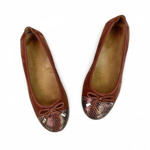 Vionic Brown Minna Slip On Ballet Flats Size 8 Snakeskin Print Bow